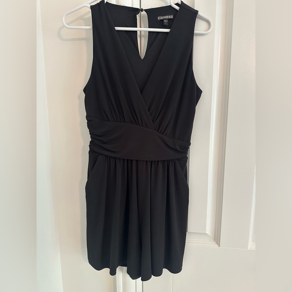 Express Elegant Black Wrap Midi Romper